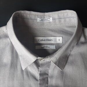 Calvin Klein SZ M Slim Fit Gray 100% Cotton Men's Button Down Shirt
